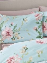Catherine Lansfield Duck Egg Blue Avebury Floral Reversible Duvet Cover Set - Image 4 of 5
