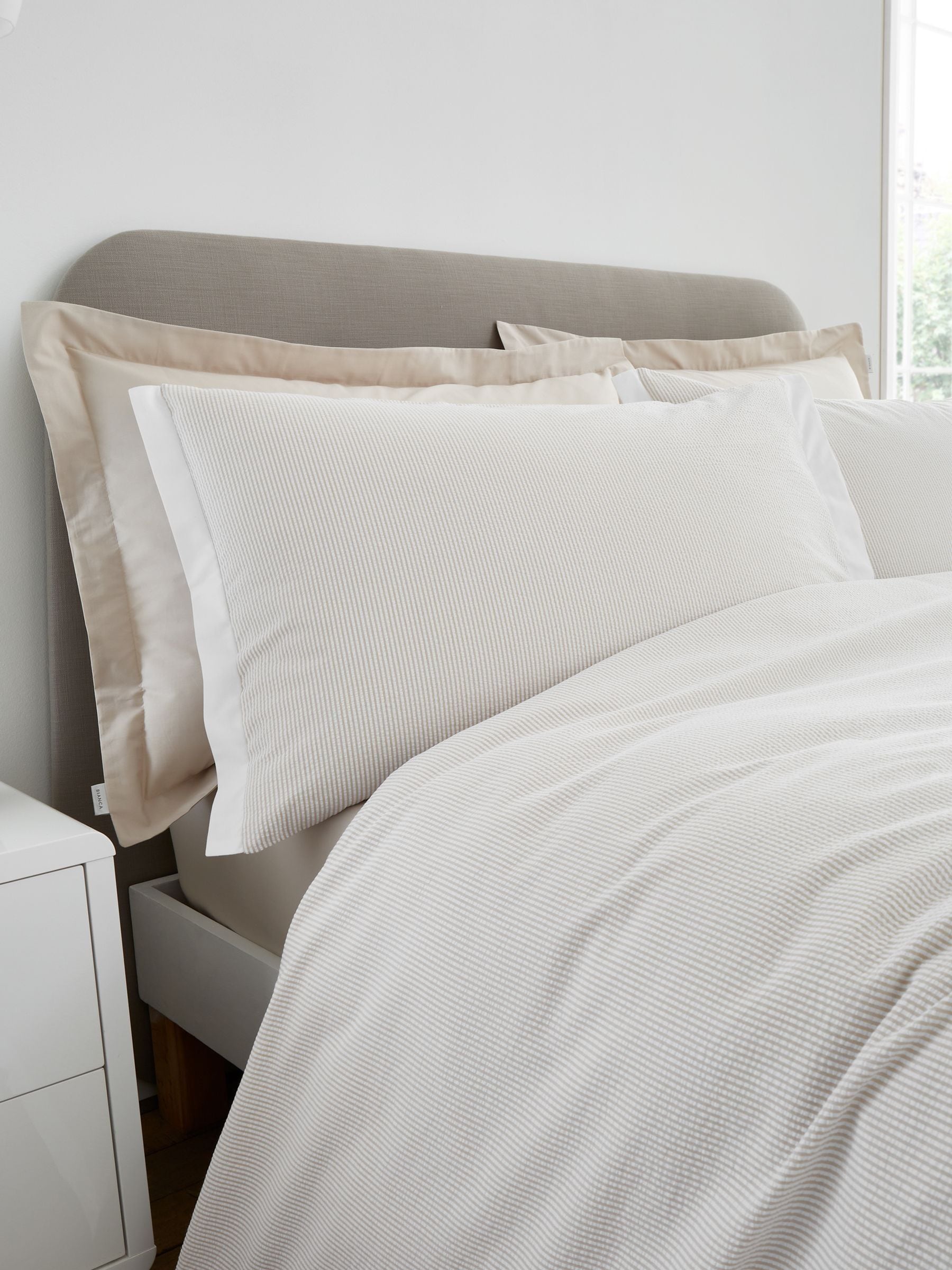 Bianca Seersucker Woven Stripe 180 Thread Count Cotton Single Duvet Cover Set with Pillowcase Natural - Image 4