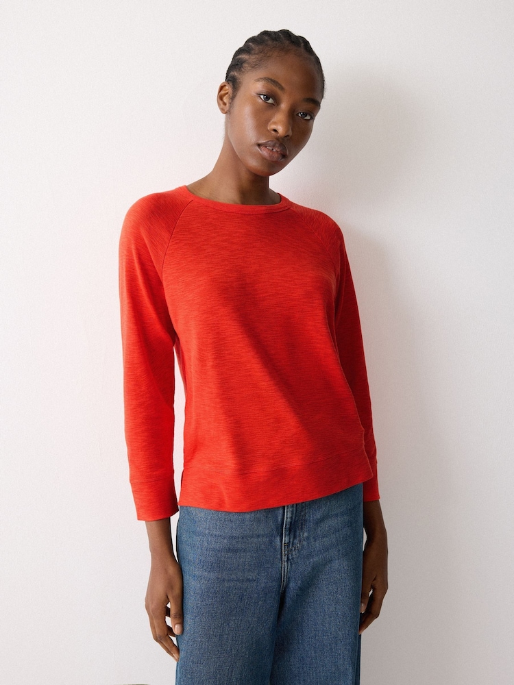 Jigsaw Red Cotton Luxe Raglan T-Shirt - Image 1 of 4 Jigsaw Red Cotton Luxe Raglan T-Shirt - Image 1 of 4