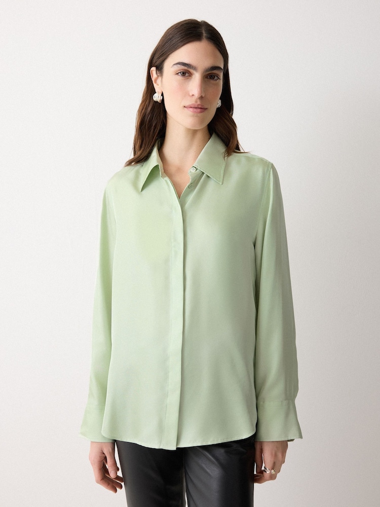 Jigsaw Green Silk Twill Shirt - Image 1 of 6 Jigsaw Green Silk Twill Shirt - Image 1 of 6