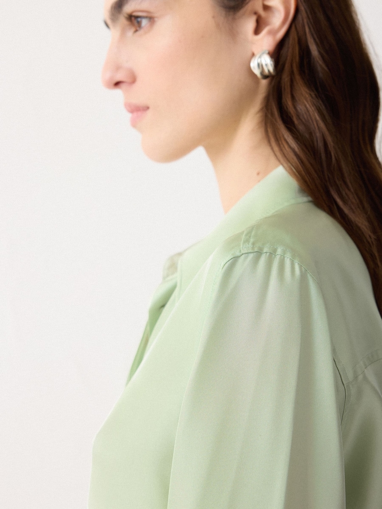 Jigsaw Green Silk Twill Shirt - Image 2 of 6 Jigsaw Green Silk Twill Shirt - Image 2 of 6