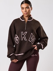 Gym King Brown Knockout Knitted 1/4 Zip Funnel Jumper - Image 3 of 3