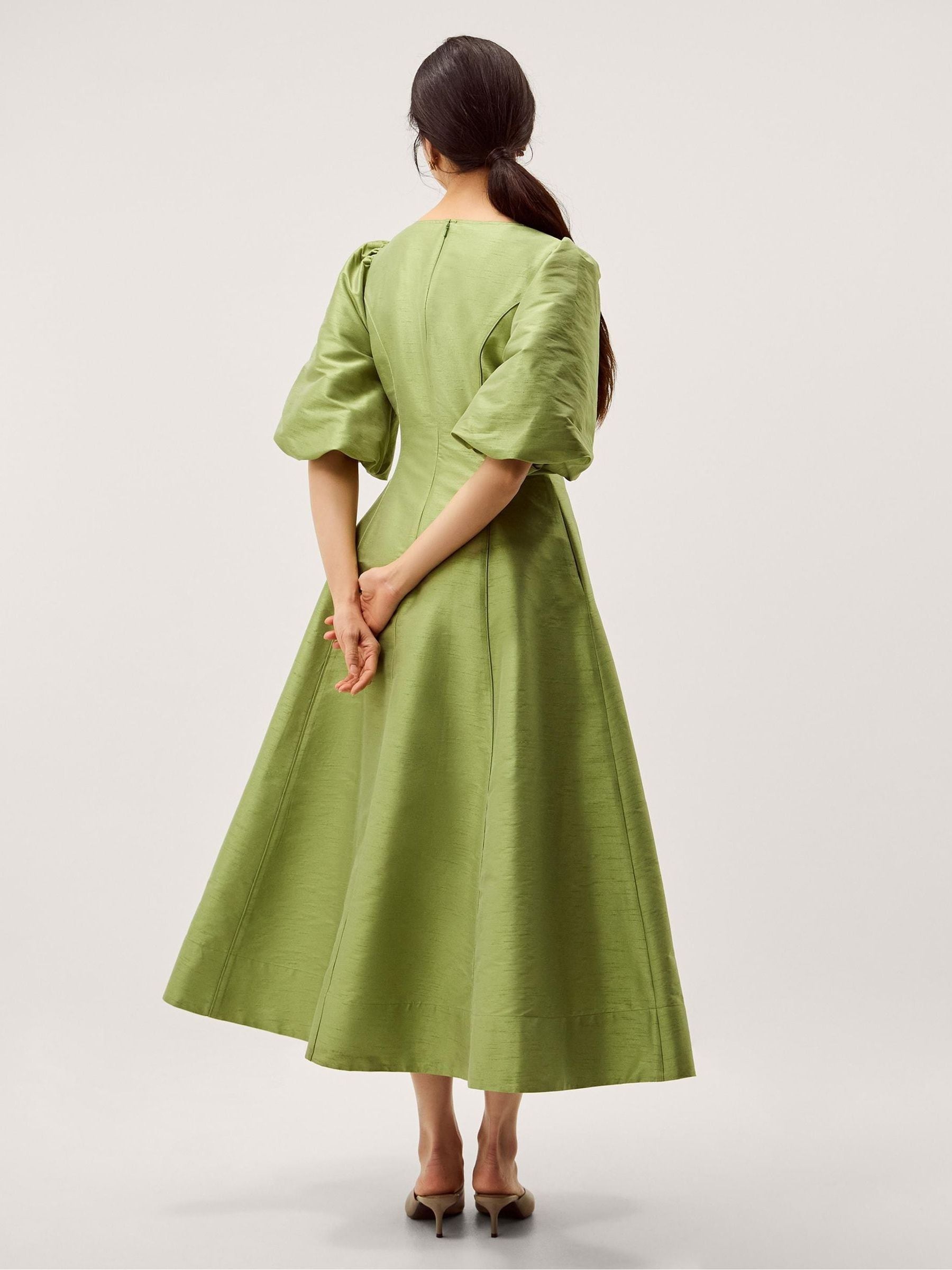Buy Monsoon Green Beatrice V-Neck Puff Short Sleeve A Line Midi