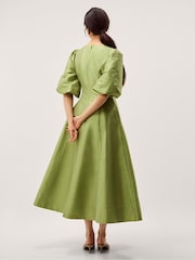 Monsoon Green Beatrice Puff Sleeve A Line Midi Dress - Image 2 of 5