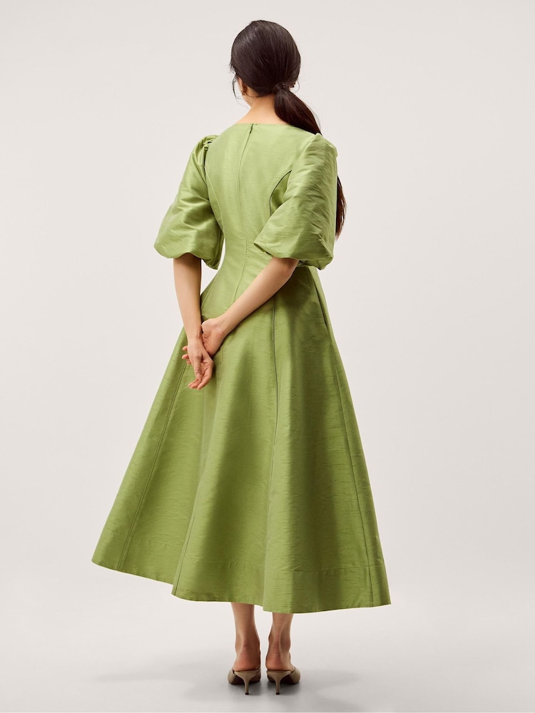 Monsoon Green Beatrice Puff Sleeve A Line Midi Dress - Image 2 of 5