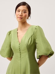 Monsoon Green Beatrice Puff Sleeve A Line Midi Dress - Image 4 of 5