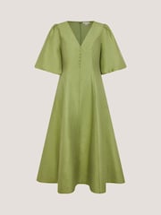 Monsoon Green Beatrice Puff Sleeve A Line Midi Dress - Image 5 of 5