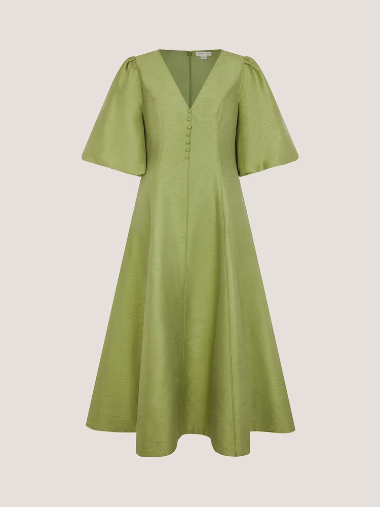 Monsoon Green Beatrice Puff Sleeve A Line Midi Dress - Image 5 of 5