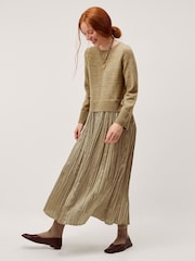 Monsoon Brown Nayla Jumper Pleated Midi Dress - Image 1 of 5