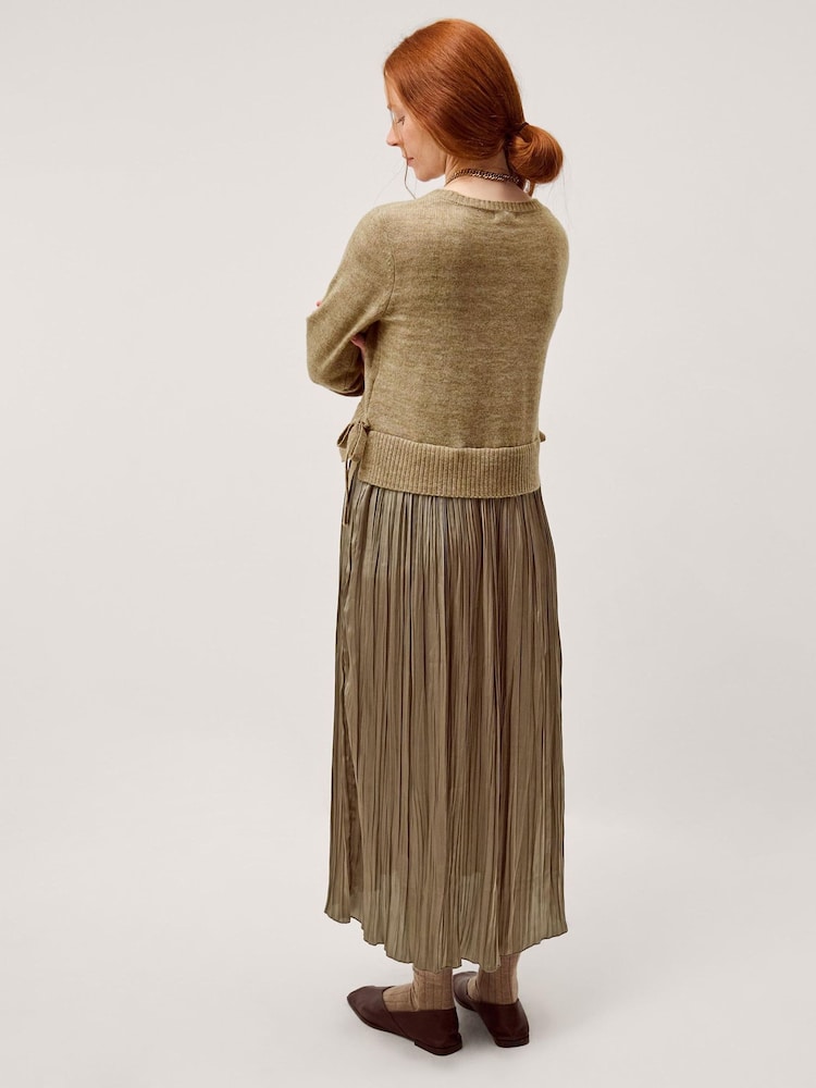 Monsoon Brown Nayla Jumper Pleated Midi Dress - Image 2 of 5