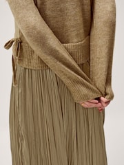 Monsoon Brown Nayla Jumper Pleated Midi Dress - Image 3 of 5