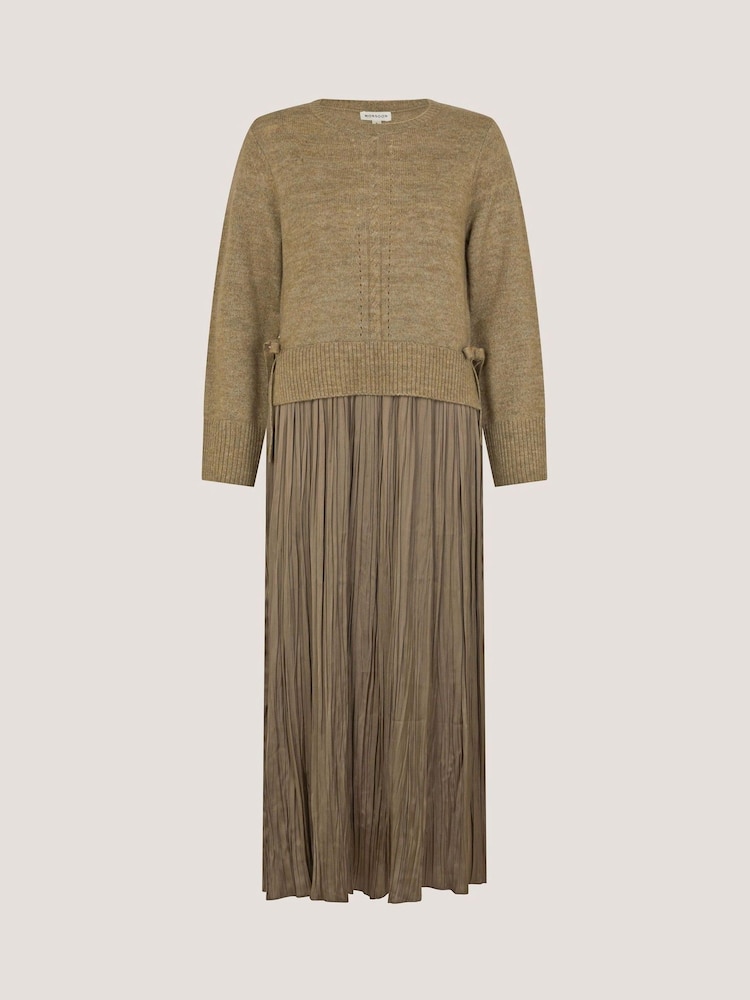 Monsoon Brown Nayla Jumper Pleated Midi Dress - Image 5 of 5