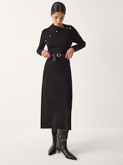 Monsoon Black Cate Button Collar Midi Jumper Dress - Image 1 of 5