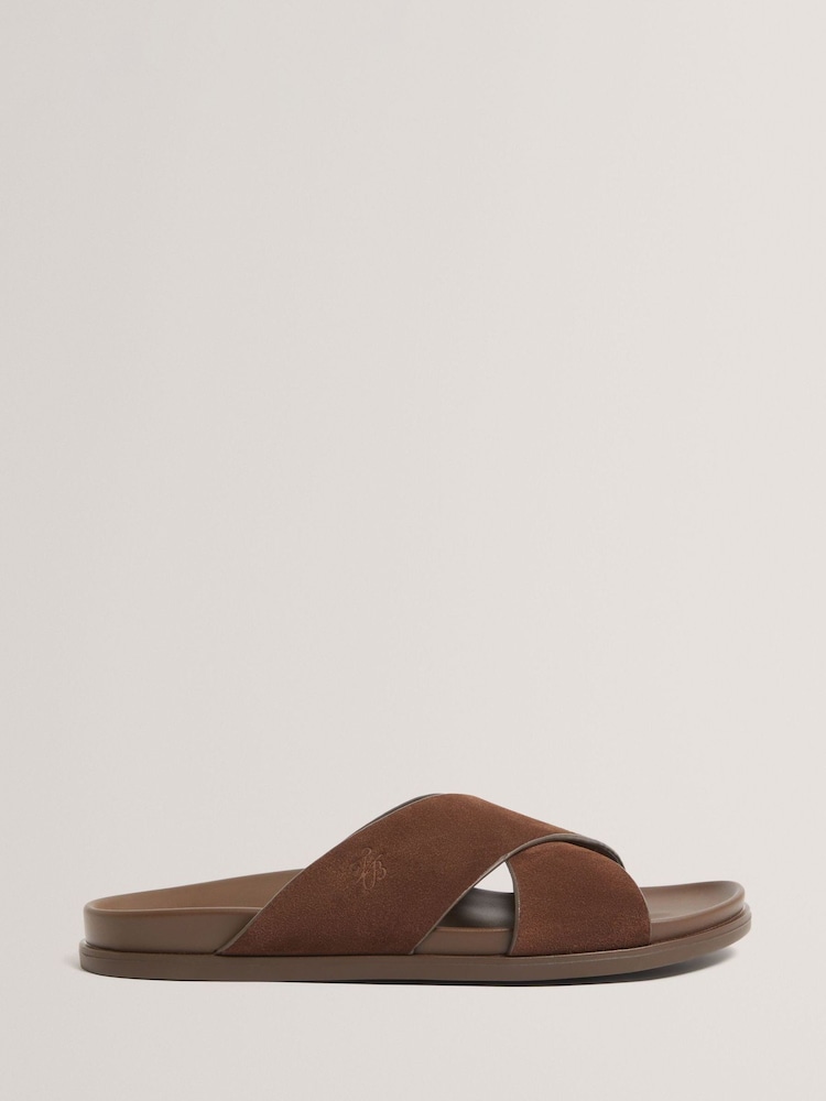 Ted Baker Brown Teviin Script Suede Mix Sandals - Image 1 of 4