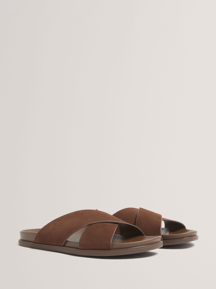 Ted Baker Brown Teviin Script Suede Mix Sandals - Image 2 of 4