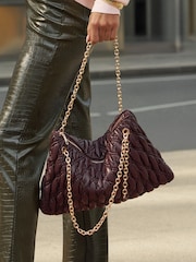 Lipsy Burgundy Red Padded Chain Slouchy Shoulder Bag - Image 1 of 5