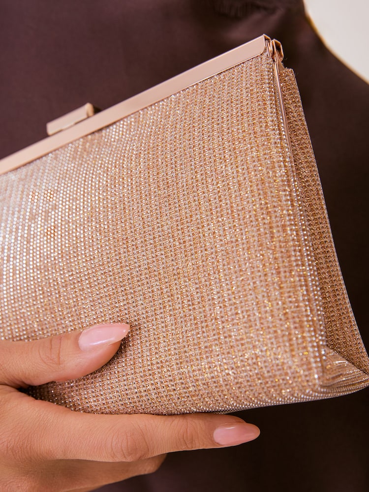 Friends Like These Gold Glitter Frame Clutch Bag - Image 2 of 4 Friends Like These Gold Glitter Frame Clutch Bag - Image 2 of 4