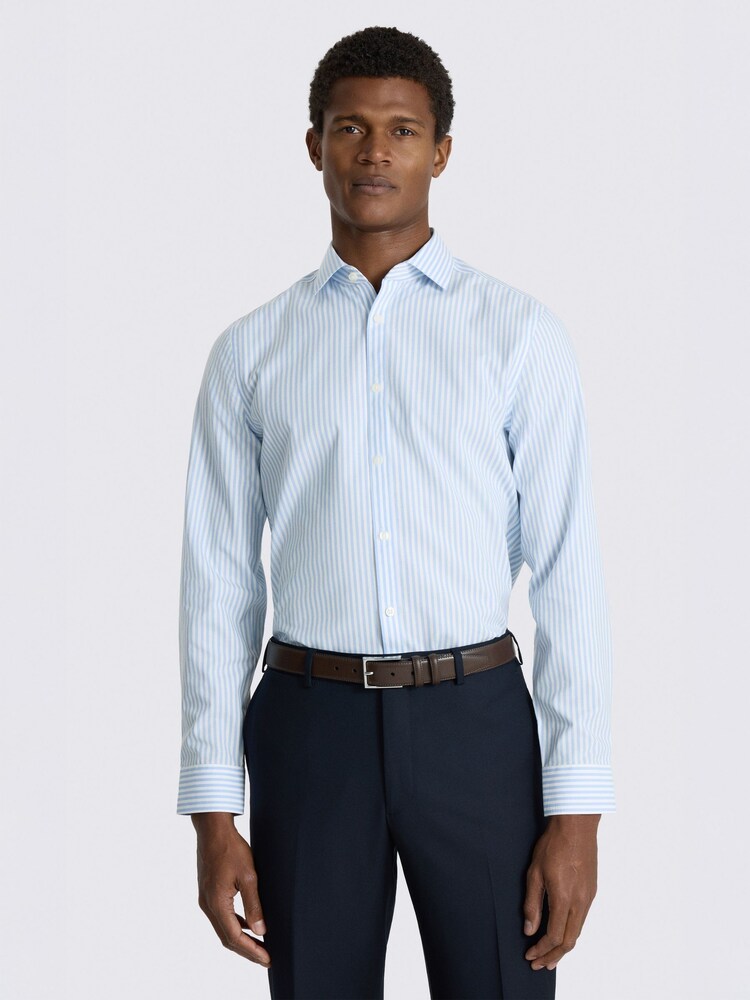 MOSS Blue Slim Fit Bengal Stripe Non Iron Shirt - Image 1 of 2