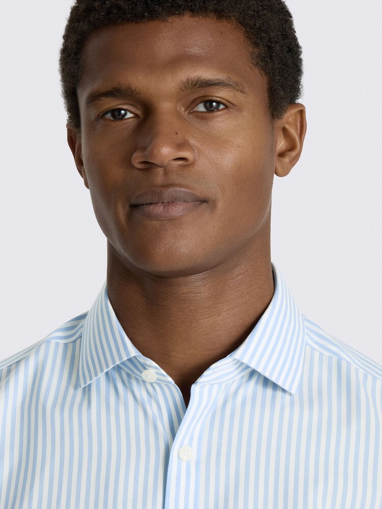 MOSS Blue Slim Fit Bengal Stripe Non Iron Shirt - Image 2 of 2