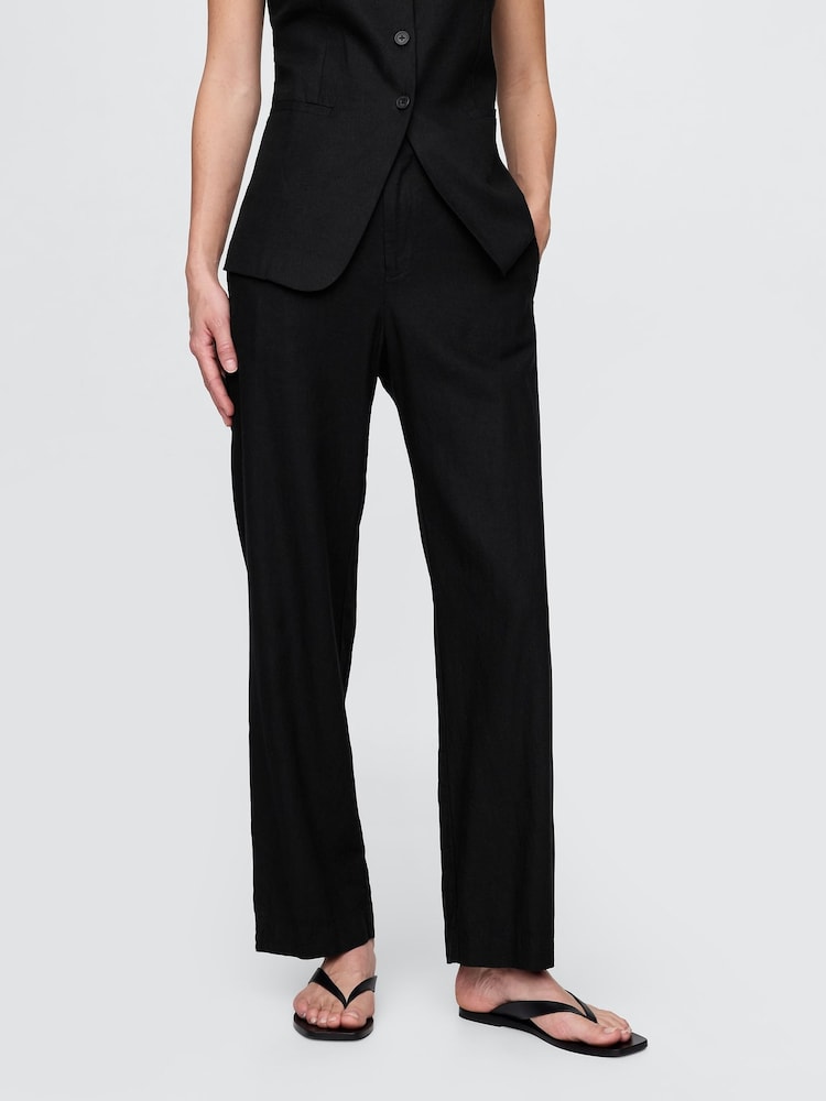 Gap Black Linen Blend Relaxed Straight Trousers - Image 1 of 4