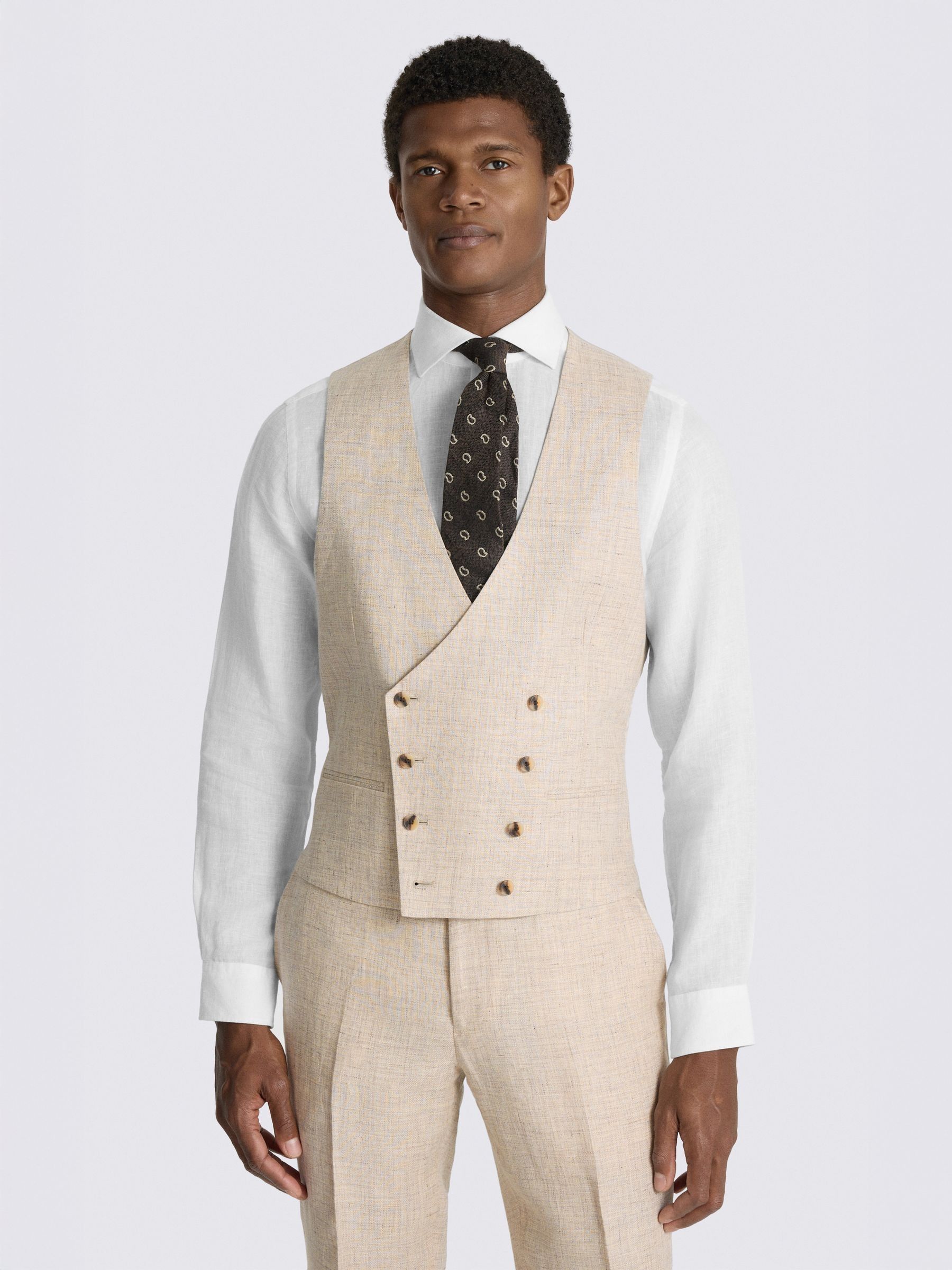 Buy MOSS Neutral Slim Fit Delave Linen Suit Waistcoat from the