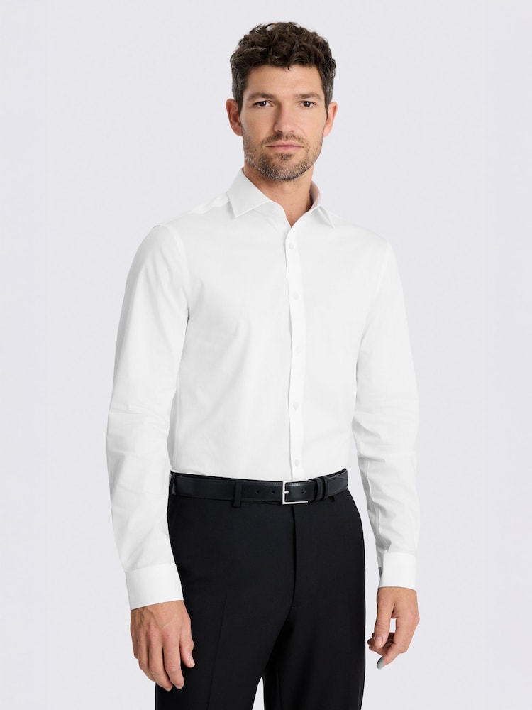 MOSS White Slim Fit Stretch Contrast Shirt - Image 1 of 3