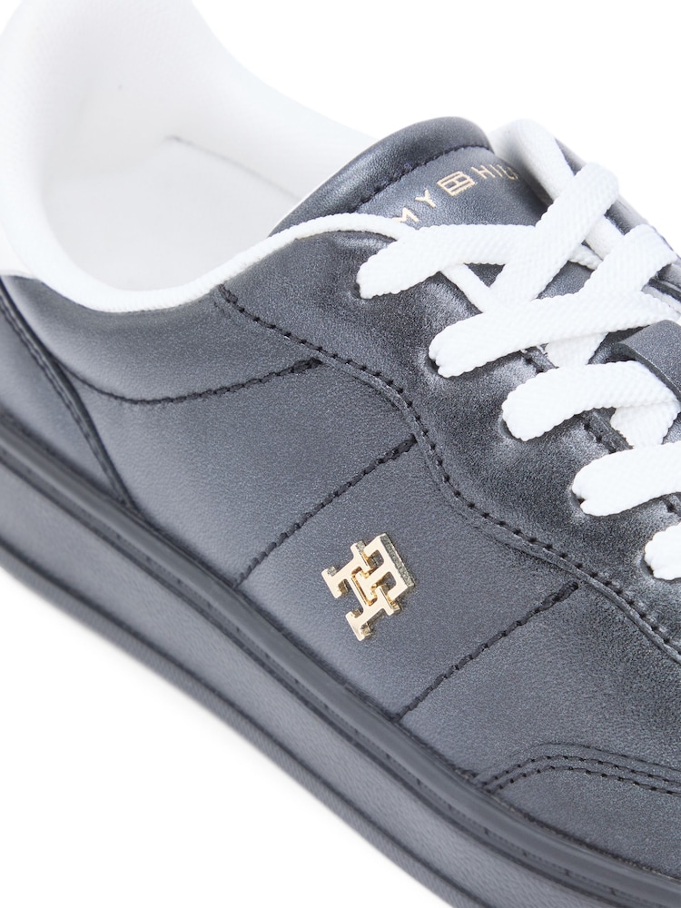 Tommy Hilfiger Black Monogram Leather Trainers - Image 6 of 6