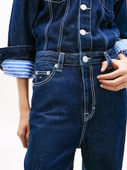 Tommy Jeans Blue Flag Embroidery Collared Denim Jumpsuit - Image 4 of 5