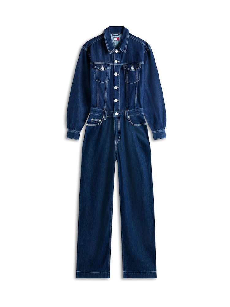 Tommy Jeans Blue Flag Embroidery Collared Denim Jumpsuit - Image 5 of 5 Tommy Jeans Blue Flag Embroidery Collared Denim Jumpsuit - Image 5 of 5