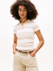 Tommy Jeans Brown Slim Fit Ribbed Polo Shirt - Image 1 of 5