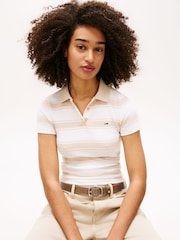 Tommy Jeans Brown Slim Fit Ribbed Polo Shirt - Image 4 of 5