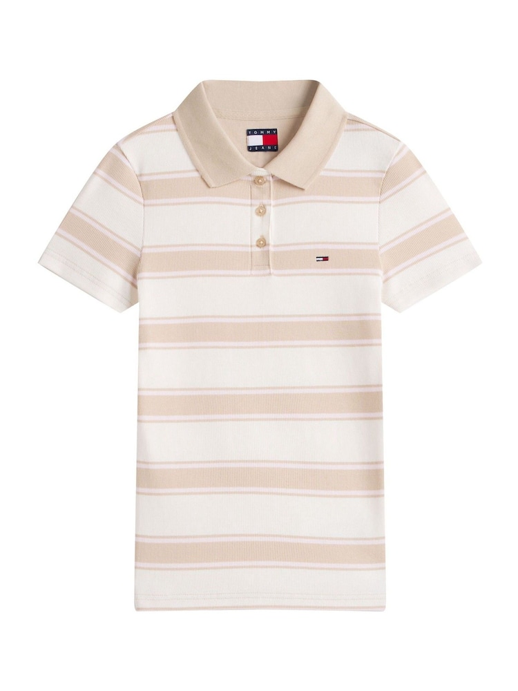 Tommy Jeans Brown Slim Fit Ribbed Polo Shirt - Image 5 of 5 Tommy Jeans Brown Slim Fit Ribbed Polo Shirt - Image 5 of 5