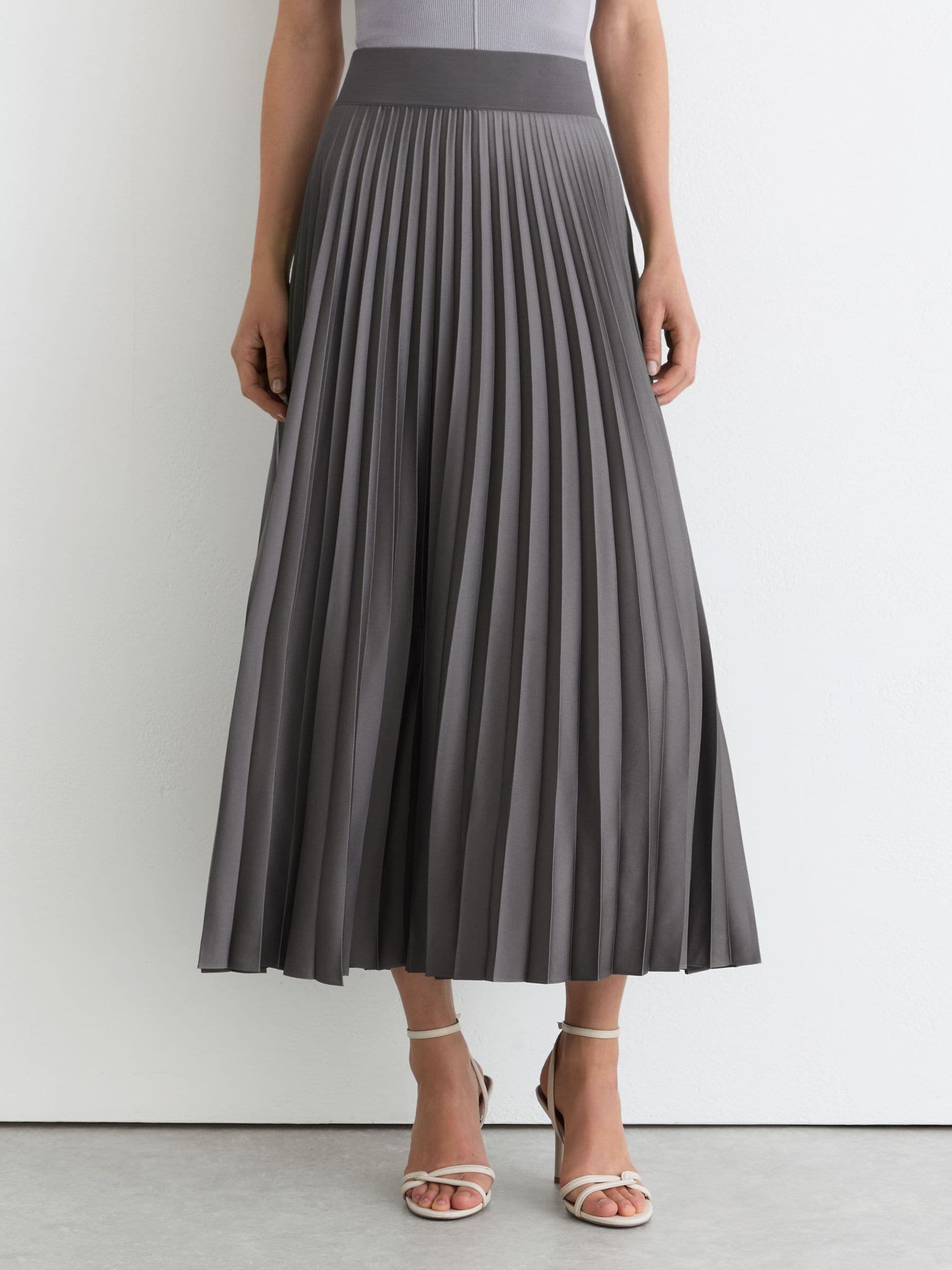 FEKETE MIDI LACE PLEATS SKIRT グレー Buy Reiss Grey Seren Pleated Midi Skirt from Next USA