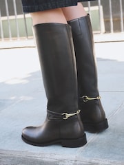 Chocolate Brown Standard/Wide Fit Forever Comfort® Snaffle Rider Knee High Leather Boots - Image 1 of 11