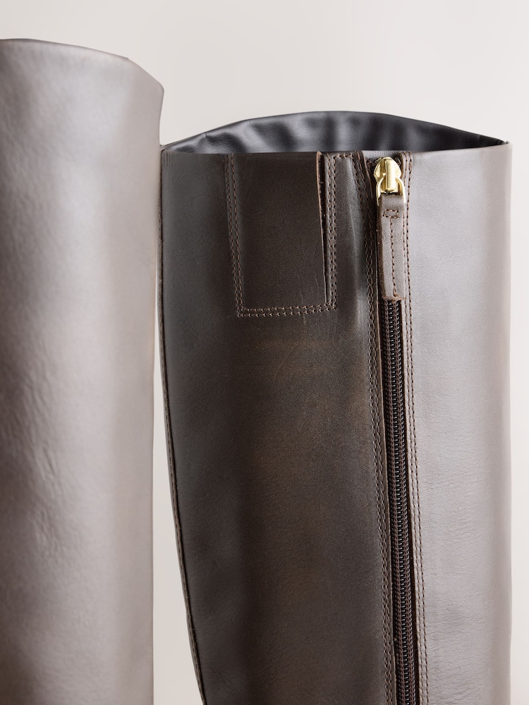 Chocolate Brown Standard/Wide Fit Forever Comfort® Snaffle Rider Knee High Leather Boots - Image 11 of 11