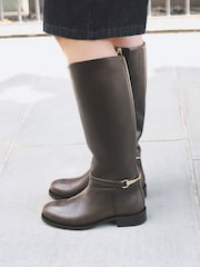 Chocolate Brown Standard/Wide Fit Forever Comfort® Snaffle Rider Knee High Leather Boots - Image 2 of 11