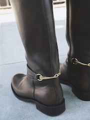 Chocolate Brown Standard/Wide Fit Forever Comfort® Snaffle Rider Knee High Leather Boots - Image 3 of 11