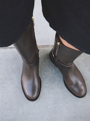 Chocolate Brown Standard/Wide Fit Forever Comfort® Snaffle Rider Knee High Leather Boots - Image 4 of 11