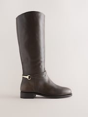Chocolate Brown Standard/Wide Fit Forever Comfort® Snaffle Rider Knee High Leather Boots - Image 5 of 11