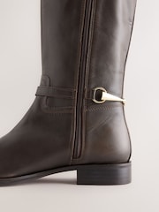 Chocolate Brown Standard/Wide Fit Forever Comfort® Snaffle Rider Knee High Leather Boots - Image 8 of 11