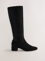 أسود - Forever Comfort® Chisel Toe Knee High Leather Sock Boots - صورة 1 من 5