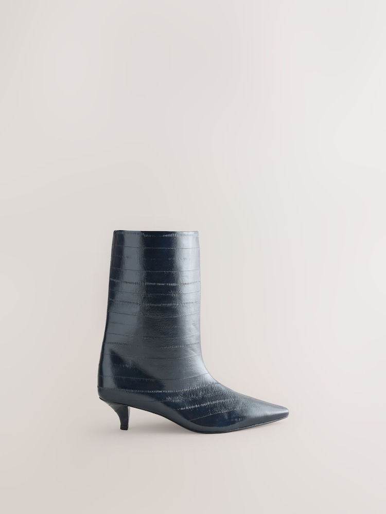 Navy/Blue Forever Comfort® Point Toe Eel Midi Boots - Image 1 of 5