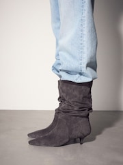 Grey Standard fit Forever Comfort® Slouch Pointed Toe Kitten Heel Boots - Image 1 of 8