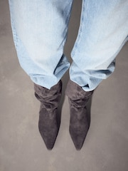 Grey Standard fit Forever Comfort® Slouch Pointed Toe Kitten Heel Boots - Image 2 of 8