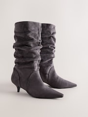 Grey Standard fit Forever Comfort® Slouch Pointed Toe Kitten Heel Boots - Image 5 of 8