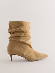 Tan Brown Forever Comfort® Leather Slouch Ankle Heeled Boots - Image 1 of 5