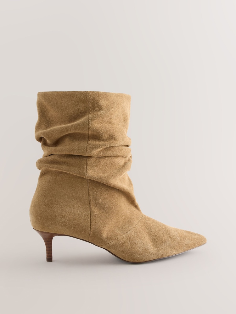 Tan Brown Forever Comfort® Leather Slouch Ankle Heeled Boots - Image 1 of 5
