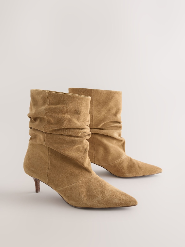 Tan Brown Forever Comfort® Leather Slouch Ankle Heeled Boots - Image 2 of 5