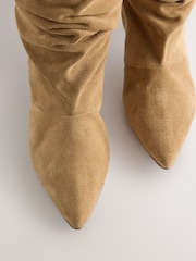 Tan Brown Forever Comfort® Leather Slouch Ankle Heeled Boots - Image 3 of 5