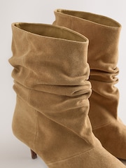 Tan Brown Forever Comfort® Leather Slouch Ankle Heeled Boots - Image 5 of 5